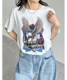 コットンイーグルプリントヴィンテージライクTシャツ
