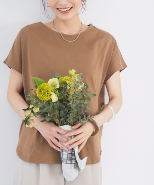 CROSS FUNCTION（クロスファンクション）の「《接触冷感》エブ楽フレンチスリーブTシャツ【CF/クロスファンクション】（Tシャツ/カットソー・レディース・マスタード/オフホワイト/ブラウン/ブラック/グリーン/オレンジ/ブラウン系その他/ブルー・LL/M/L）」の3枚目の写真