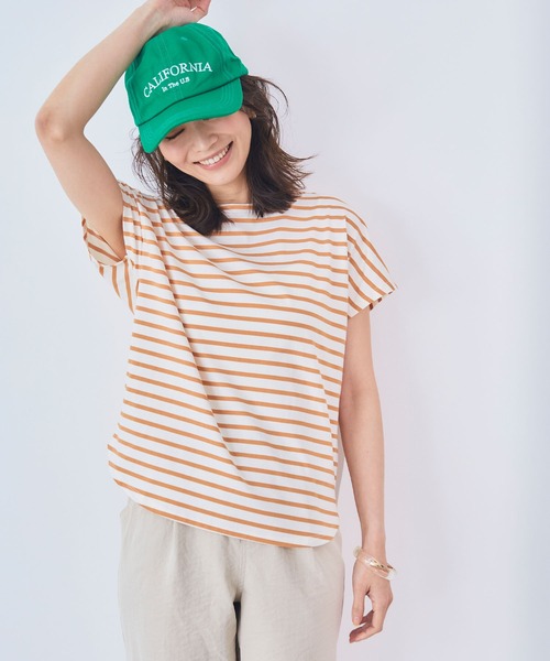 CROSS FUNCTION（クロスファンクション）の「《接触冷感》エブ楽フレンチスリーブTシャツ【CF/クロスファンクション】（Tシャツ/カットソー・レディース・マスタード/オフホワイト/ブラウン/ブラック/グリーン/オレンジ/ブラウン系その他/ブルー・LL/M/L）」の8枚目の写真