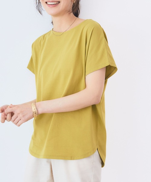 CROSS FUNCTION（クロスファンクション）の「《接触冷感》エブ楽フレンチスリーブTシャツ【CF/クロスファンクション】（Tシャツ/カットソー・レディース・マスタード/オフホワイト/ブラウン/ブラック/グリーン/オレンジ/ブラウン系その他/ブルー・LL/M/L）」の7枚目の写真