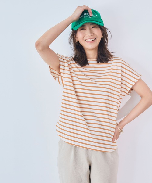 CROSS FUNCTION（クロスファンクション）の「《接触冷感》エブ楽フレンチスリーブTシャツ【CF/クロスファンクション】（Tシャツ/カットソー・レディース・マスタード/オフホワイト/ブラウン/ブラック/グリーン/オレンジ/ブラウン系その他/ブルー・LL/M/L）」の22枚目の写真