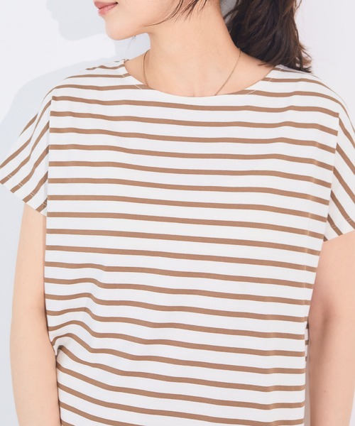 CROSS FUNCTION（クロスファンクション）の「《接触冷感》エブ楽フレンチスリーブTシャツ【CF/クロスファンクション】（Tシャツ/カットソー・レディース・マスタード/オフホワイト/ブラウン/ブラック/グリーン/オレンジ/ブラウン系その他/ブルー・LL/M/L）」の21枚目の写真