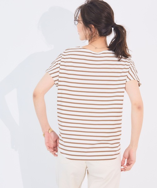 CROSS FUNCTION（クロスファンクション）の「《接触冷感》エブ楽フレンチスリーブTシャツ【CF/クロスファンクション】（Tシャツ/カットソー・レディース・マスタード/オフホワイト/ブラウン/ブラック/グリーン/オレンジ/ブラウン系その他/ブルー・LL/M/L）」の10枚目の写真