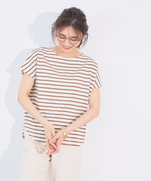 CROSS FUNCTION（クロスファンクション）の「《接触冷感》エブ楽フレンチスリーブTシャツ【CF/クロスファンクション】（Tシャツ/カットソー・レディース・マスタード/オフホワイト/ブラウン/ブラック/グリーン/オレンジ/ブラウン系その他/ブルー・LL/M/L）」の12枚目の写真