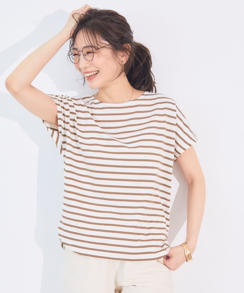 CROSS FUNCTION（クロスファンクション）の「《接触冷感》エブ楽フレンチスリーブTシャツ【CF/クロスファンクション】（Tシャツ/カットソー・レディース・マスタード/オフホワイト/ブラウン/ブラック/グリーン/オレンジ/ブラウン系その他/ブルー・LL/M/L）」の13枚目の写真