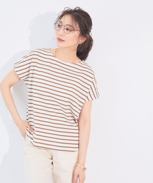 CROSS FUNCTION（クロスファンクション）の「《接触冷感》エブ楽フレンチスリーブTシャツ【CF/クロスファンクション】（Tシャツ/カットソー・レディース・マスタード/オフホワイト/ブラウン/ブラック/グリーン/オレンジ/ブラウン系その他/ブルー・LL/M/L）」の14枚目の写真