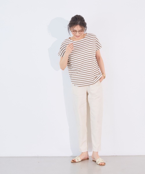 CROSS FUNCTION（クロスファンクション）の「《接触冷感》エブ楽フレンチスリーブTシャツ【CF/クロスファンクション】（Tシャツ/カットソー・レディース・マスタード/オフホワイト/ブラウン/ブラック/グリーン/オレンジ/ブラウン系その他/ブルー・LL/M/L）」の15枚目の写真