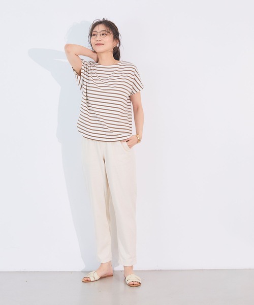 CROSS FUNCTION（クロスファンクション）の「《接触冷感》エブ楽フレンチスリーブTシャツ【CF/クロスファンクション】（Tシャツ/カットソー・レディース・マスタード/オフホワイト/ブラウン/ブラック/グリーン/オレンジ/ブラウン系その他/ブルー・LL/M/L）」の16枚目の写真