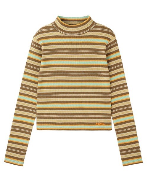 X-girl(エックスガール)の「STRIPED HIGH NECK TOP(Tシャツ/カットソー・レディース・レッド/ブラウン/グリーン・M/S)」の2枚目の写真
