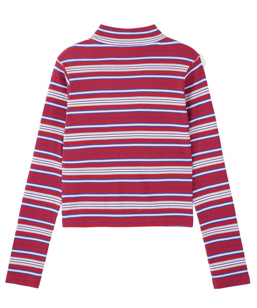 X-girl(エックスガール)の「STRIPED HIGH NECK TOP(Tシャツ/カットソー・レディース・レッド/ブラウン/グリーン・M/S)」の4枚目の写真
