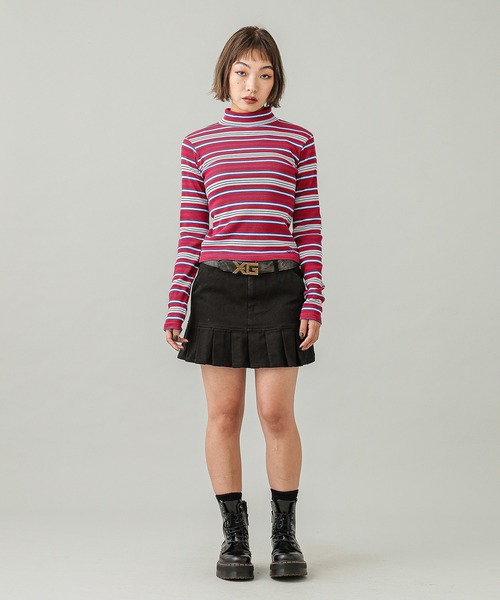 X-girl(エックスガール)の「STRIPED HIGH NECK TOP(Tシャツ/カットソー・レディース・レッド/ブラウン/グリーン・M/S)」の13枚目の写真