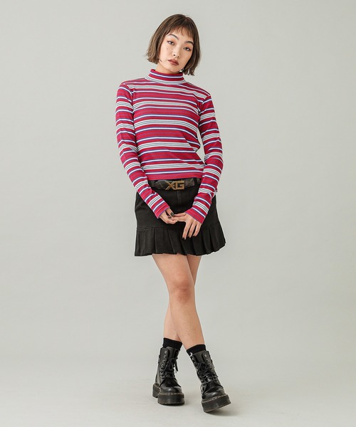 X-girl(エックスガール)の「STRIPED HIGH NECK TOP(Tシャツ/カットソー・レディース・レッド/ブラウン/グリーン・M/S)」の14枚目の写真