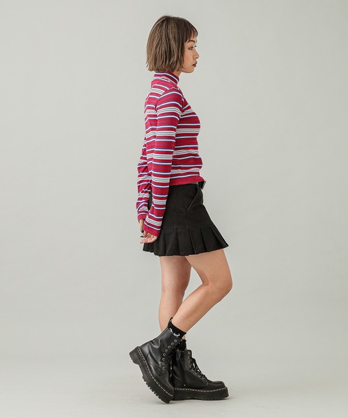 X-girl(エックスガール)の「STRIPED HIGH NECK TOP(Tシャツ/カットソー・レディース・レッド/ブラウン/グリーン・M/S)」の15枚目の写真
