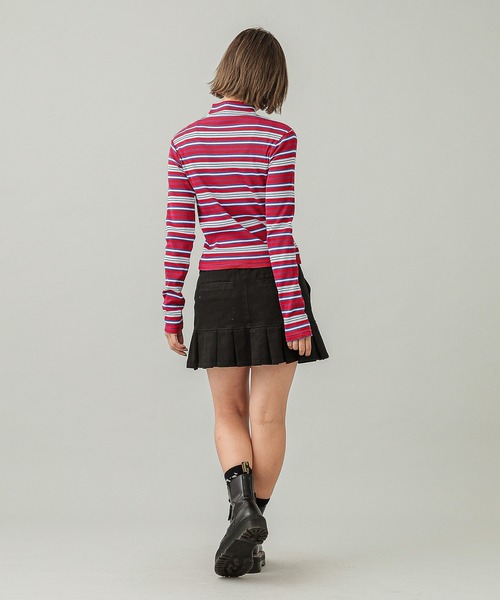X-girl(エックスガール)の「STRIPED HIGH NECK TOP(Tシャツ/カットソー・レディース・レッド/ブラウン/グリーン・M/S)」の17枚目の写真