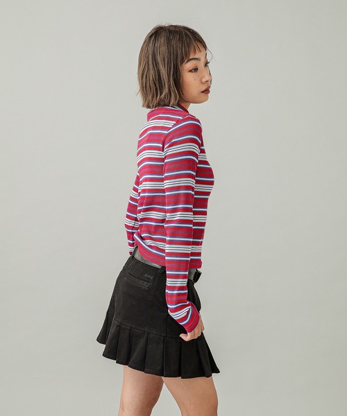 X-girl(エックスガール)の「STRIPED HIGH NECK TOP(Tシャツ/カットソー・レディース・レッド/ブラウン/グリーン・M/S)」の10枚目の写真