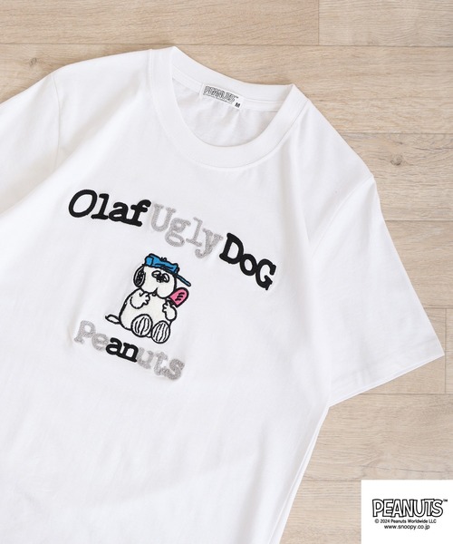 PEANUTS(ピーナッツ)の「PEANUTS 天竺SNサガラ・チェーン刺繍Tシャツ(Tシャツ/カットソー・メンズ・ブラック/ホワイト/アイボリー/グリーン系その他/ライトパープル/ブルーグリーン/ブラック系/ピンクベージュ/ホワイト系/ホワイト系1/ネイビー/レモンイエロー・LL/M/L)」の4枚目の写真