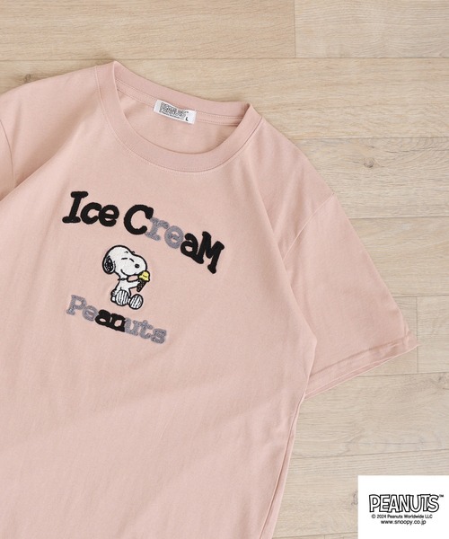 PEANUTS(ピーナッツ)の「PEANUTS 天竺SNサガラ・チェーン刺繍Tシャツ(Tシャツ/カットソー・メンズ・ブラック/ホワイト/アイボリー/グリーン系その他/ライトパープル/ブルーグリーン/ブラック系/ピンクベージュ/ホワイト系/ホワイト系1/ネイビー/レモンイエロー・LL/M/L)」の12枚目の写真