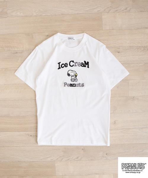 PEANUTS(ピーナッツ)の「PEANUTS 天竺SNサガラ・チェーン刺繍Tシャツ(Tシャツ/カットソー・メンズ・ブラック/ホワイト/アイボリー/グリーン系その他/ライトパープル/ブルーグリーン/ブラック系/ピンクベージュ/ホワイト系/ホワイト系1/ネイビー/レモンイエロー・LL/M/L)」の14枚目の写真