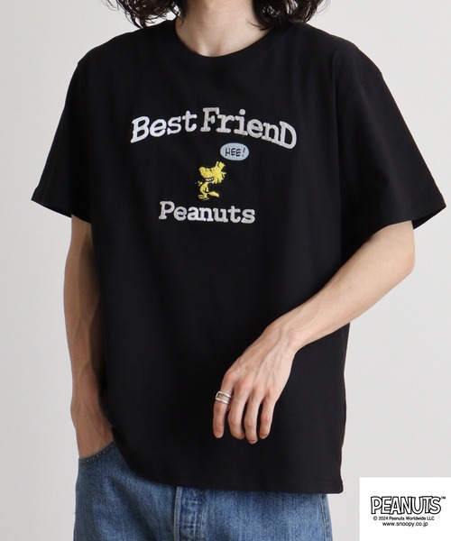 PEANUTS(ピーナッツ)の「PEANUTS 天竺SNサガラ・チェーン刺繍Tシャツ(Tシャツ/カットソー・メンズ・ブラック/ホワイト/アイボリー/グリーン系その他/ライトパープル/ブルーグリーン/ブラック系/ピンクベージュ/ホワイト系/ホワイト系1/ネイビー/レモンイエロー・LL/M/L)」の22枚目の写真