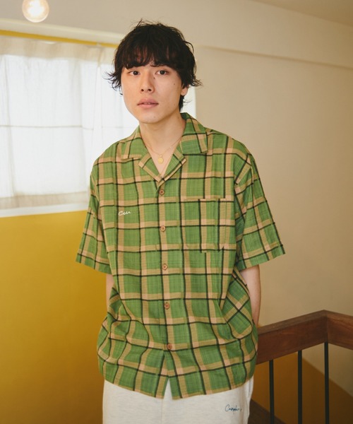 CAMPHOR WOOD(カンファーウッド)の「nuance check box h/s shirt / ニュアンスチェックボックスシャツ(シャツ/ブラウス・メンズ・オレンジ/グリーン・LARGE/MEDIUM)」の4枚目の写真