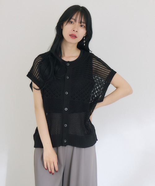 KATHARINE ROSS（キャサリンロス）の「【KATHARINE ROSS】2WAY透かし柄ニット（Tシャツ/カットソー・レディース・ライトグレー/ブラック・MEDIUM）」の7枚目の写真