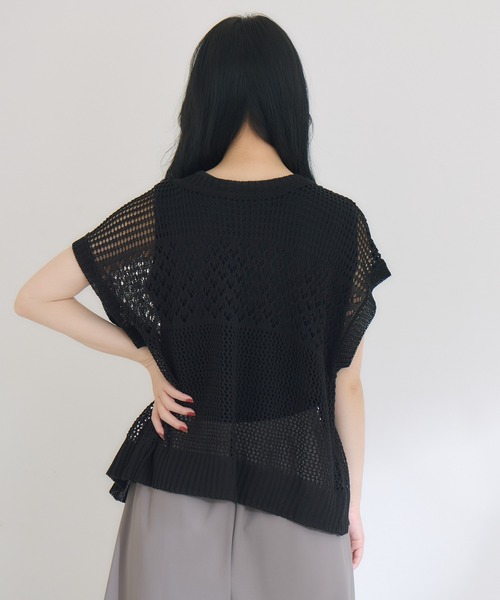KATHARINE ROSS（キャサリンロス）の「【KATHARINE ROSS】2WAY透かし柄ニット（Tシャツ/カットソー・レディース・ライトグレー/ブラック・MEDIUM）」の6枚目の写真