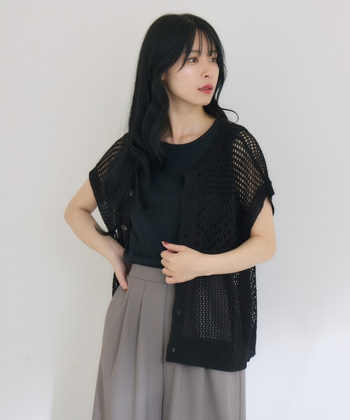 KATHARINE ROSS（キャサリンロス）の「【KATHARINE ROSS】2WAY透かし柄ニット（Tシャツ/カットソー・レディース・ライトグレー/ブラック・MEDIUM）」の3枚目の写真