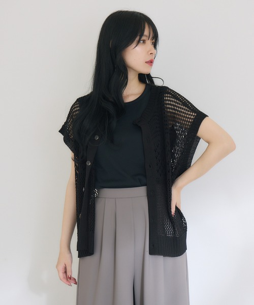 KATHARINE ROSS（キャサリンロス）の「【KATHARINE ROSS】2WAY透かし柄ニット（Tシャツ/カットソー・レディース・ライトグレー/ブラック・MEDIUM）」の4枚目の写真