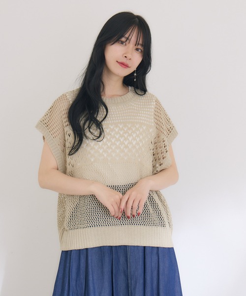 KATHARINE ROSS（キャサリンロス）の「【KATHARINE ROSS】2WAY透かし柄ニット（Tシャツ/カットソー・レディース・ライトグレー/ブラック・MEDIUM）」の11枚目の写真