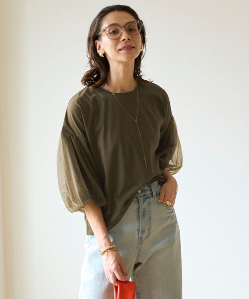 UNFILO（アンフィーロ）の「チュール レイヤード Tシャツ（Tシャツ/カットソー・レディース・ブラック系/ベージュ系/カーキ系・SMALL/MEDIUM）」の3枚目の写真