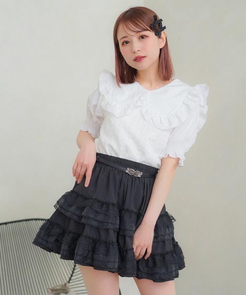 DearMyLoveRose(ディアマイラブローズ)の「ビッグフリル襟ドッキングトップス(Tシャツ/カットソー・レディース・ベージュ/ブラック/ホワイト・MEDIUM/3L/LL/LARGE)」の11枚目の写真