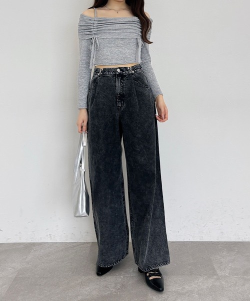 セール】ハイウエストホックデニムパンツ 143075（デニムパンツ