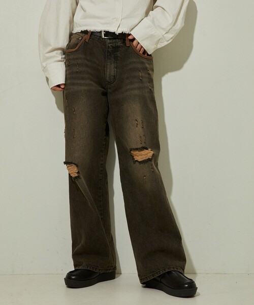 FREAK'S STORE(フリークスストア)の「NAUTICA/ノーティカ 退色デニムローライズパンツ(デニムパンツ・レディース・サックスブルー/ブラック・MEDIUM/SMALL)」の5枚目の写真