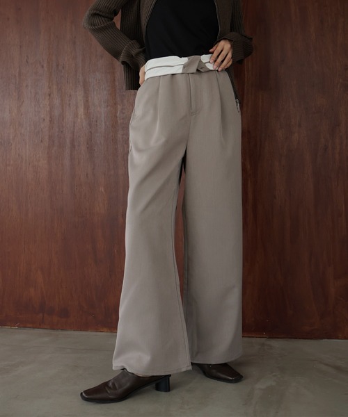 ウエスト折り返しタックワイドパンツ（スラックス）｜hellam（へラム）
