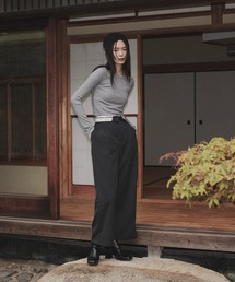 hellam | ウエスト折り返しタックワイドパンツ(スラックス)