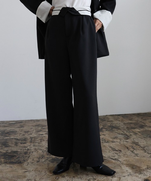 hellam（へラム）の「ウエスト折り返しタックワイドパンツ（スラックス・レディース・チャコール/アイボリー/ブラック/グレイッシュベージュ・FREE）」の6枚目の写真