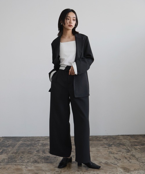 hellam（へラム）の「ウエスト折り返しタックワイドパンツ（スラックス・レディース・チャコール/アイボリー/ブラック/グレイッシュベージュ・FREE）」の7枚目の写真