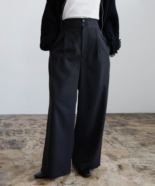 hellam（へラム）の「ウエスト折り返しタックワイドパンツ（スラックス・レディース・チャコール/アイボリー/ブラック/グレイッシュベージュ・FREE）」の10枚目の写真