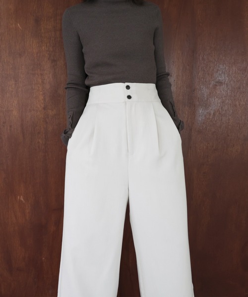 hellam（へラム）の「ウエスト折り返しタックワイドパンツ（スラックス・レディース・チャコール/アイボリー/ブラック/グレイッシュベージュ・FREE）」の19枚目の写真
