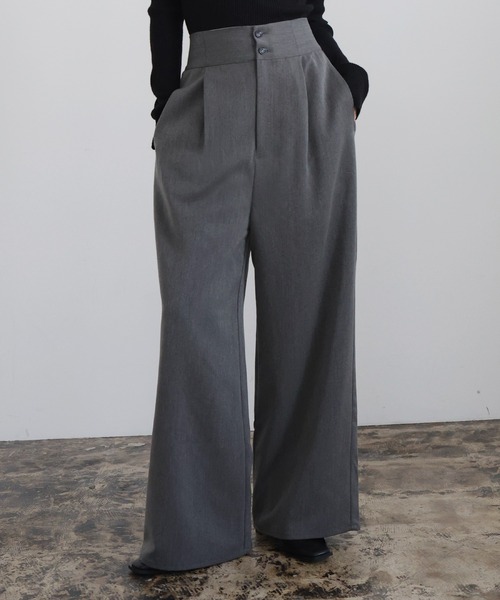 hellam（へラム）の「ウエスト折り返しタックワイドパンツ（スラックス・レディース・チャコール/アイボリー/ブラック/グレイッシュベージュ・FREE）」の12枚目の写真