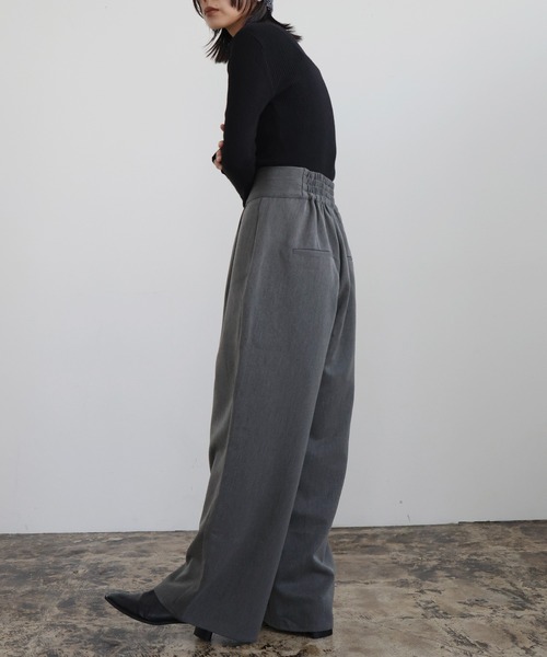ウエスト折り返しタックワイドパンツ（スラックス）｜hellam（へラム