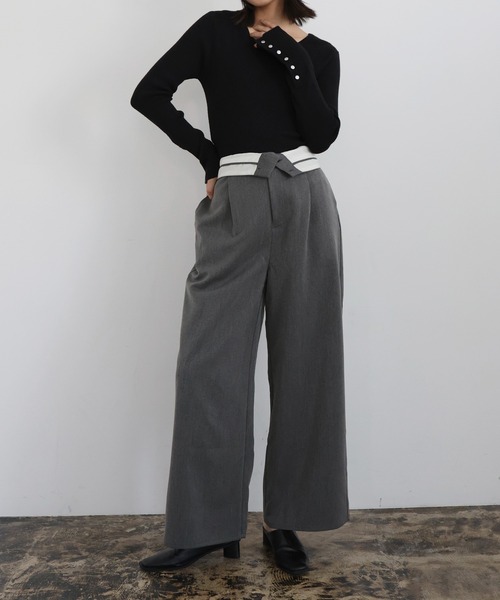 hellam（へラム）の「ウエスト折り返しタックワイドパンツ（スラックス・レディース・チャコール/アイボリー/ブラック/グレイッシュベージュ・FREE）」の16枚目の写真
