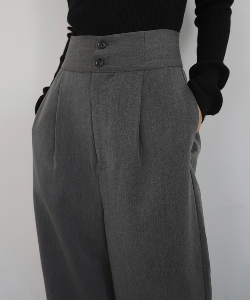 hellam（へラム）の「ウエスト折り返しタックワイドパンツ（スラックス・レディース・チャコール/アイボリー/ブラック/グレイッシュベージュ・FREE）」の18枚目の写真