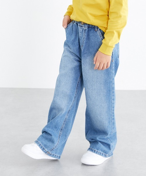 綿100％デニムワイドパンツ（女の子）（デニムパンツ