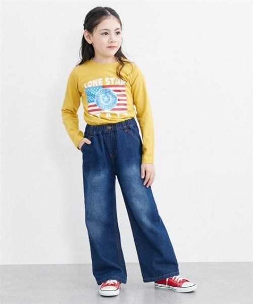 QUNTSTYLE（キュントスタイル）の「デニムワイドパンツ　<綿100%>（デニムパンツ・キッズ・ブルー系/ネイビー・100/110/130/140/150/160/120/170）」の3枚目の写真