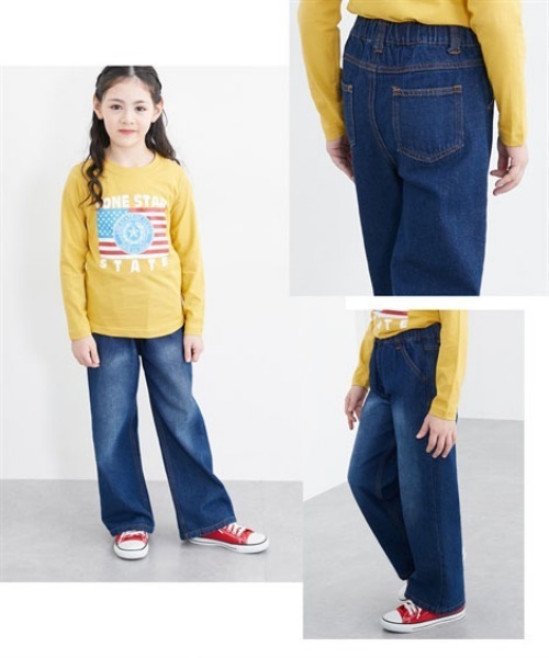 QUNTSTYLE（キュントスタイル）の「デニムワイドパンツ　<綿100%>（デニムパンツ・キッズ・ブルー系/ネイビー・100/110/130/140/150/160/120/170）」の4枚目の写真