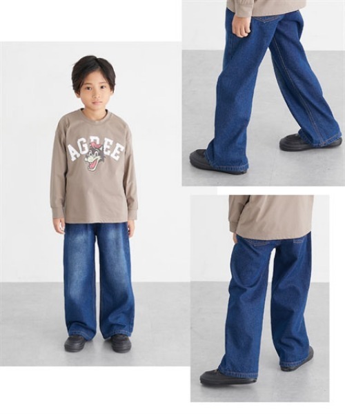 QUNTSTYLE（キュントスタイル）の「デニムワイドパンツ　<綿100%>（デニムパンツ・キッズ・ブルー系/ネイビー・100/110/130/140/150/160/120/170）」の5枚目の写真
