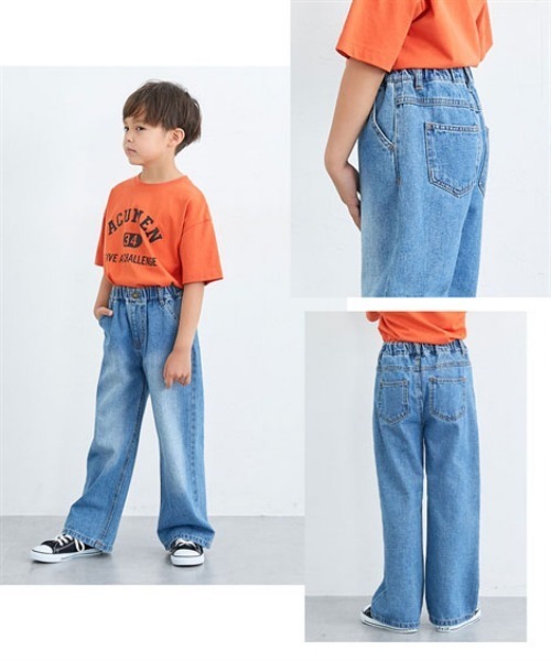 QUNTSTYLE（キュントスタイル）の「デニムワイドパンツ　<綿100%>（デニムパンツ・キッズ・ブルー系/ネイビー・100/110/130/140/150/160/120/170）」の16枚目の写真