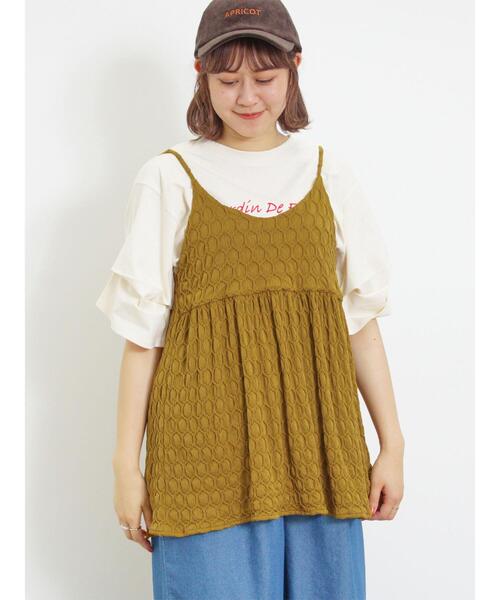 Samansa Mos2（サマンサ モスモス）の「カットジャカードキャミチュニック（Tシャツ/カットソー・レディース・マスタード/ブラック/オフホワイト・F）」の4枚目の写真