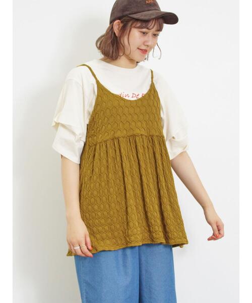 Samansa Mos2（サマンサ モスモス）の「カットジャカードキャミチュニック（Tシャツ/カットソー・レディース・マスタード/ブラック/オフホワイト・F）」の6枚目の写真